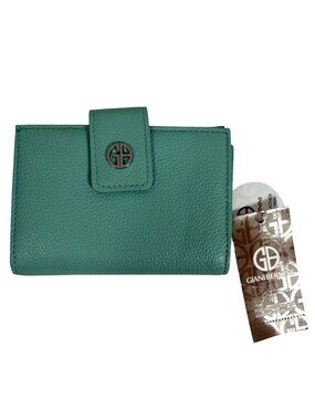 NWT Giani Bernini Macaroon Teal Leather Wallet Multiple Card Slots Kisslock